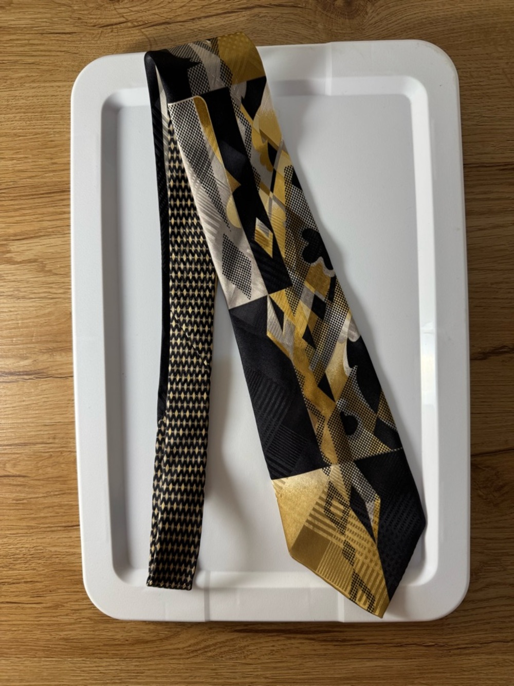 Vitaliano Pancaldi - 3.75 IN Silk Tie - Black Gold Gray Geometric Logo